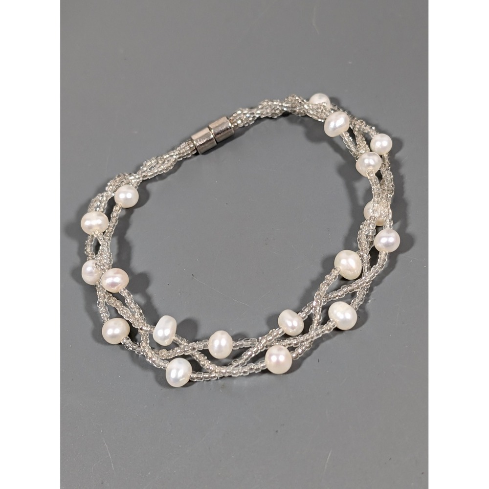 White Baroque Pearl Bead Bracelet Magnetic‎ Clasp 7" Elegant